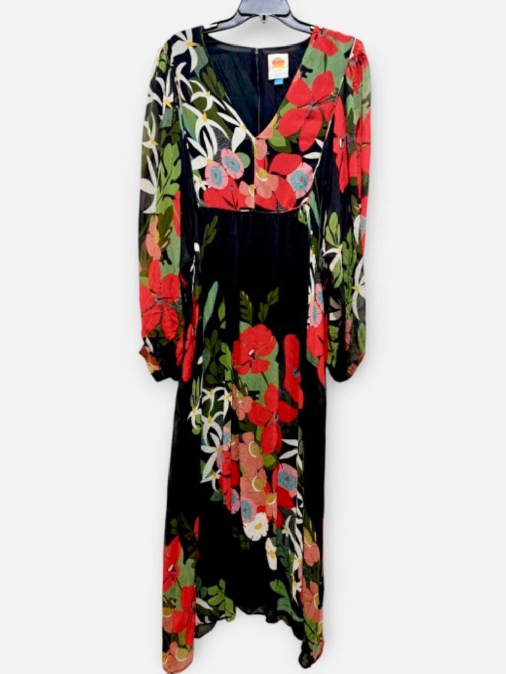 Farm Rio x Anthropologie Long-Sleeve V-Neck Floral Maxi Dress Sz L